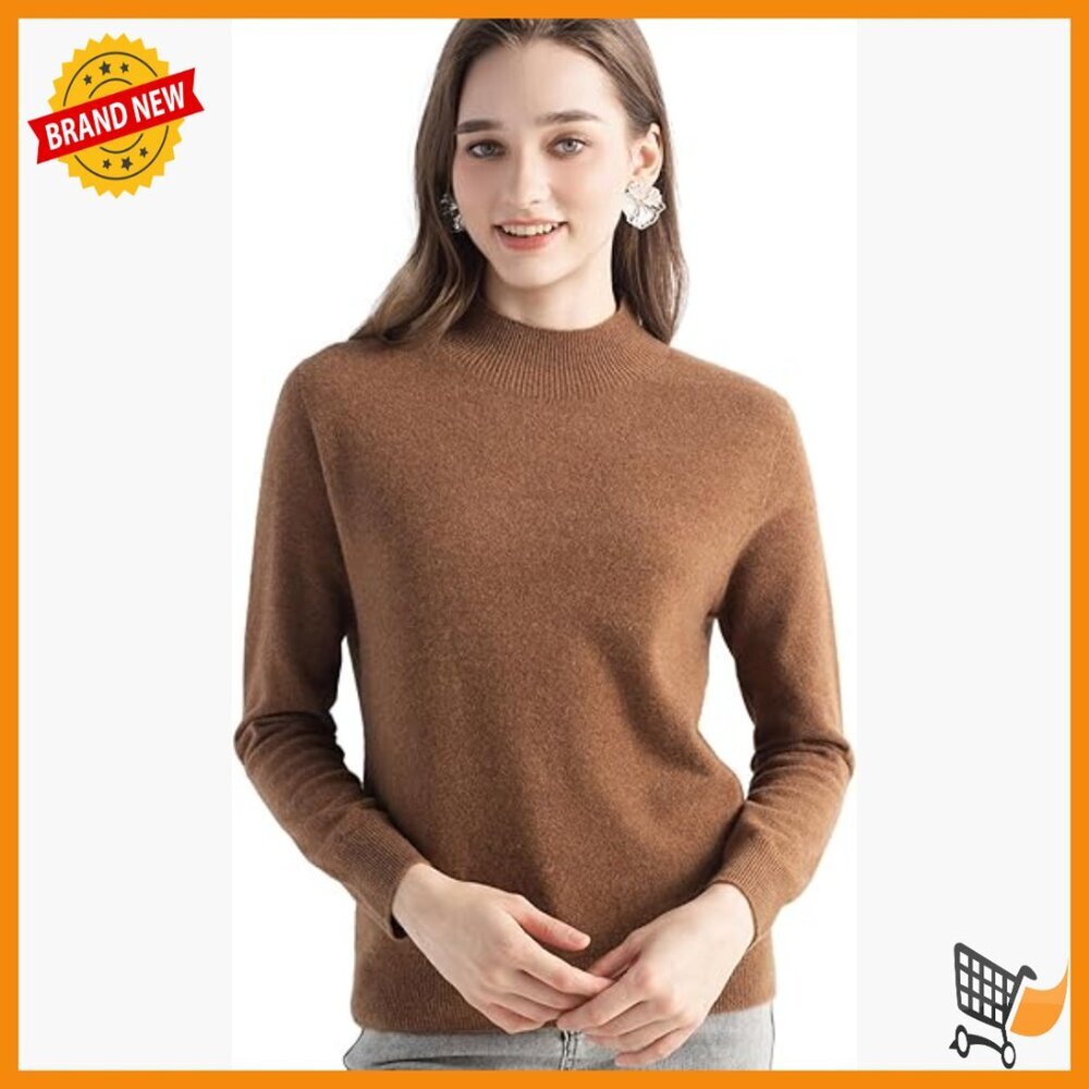 100% Cashmere Mock Neck Pullover Sweater, Long Sleeve, Warm Winter Knit